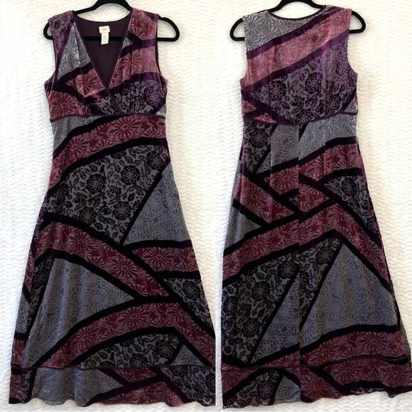 Vintage Velvet Patchwork Maxi Dress Womens 8 Purple Floral Boho Silk Romantic - Picture 1 of 15